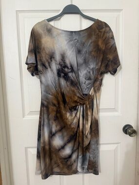 Women's Tie-Dye Wrap Mini Dress in Brown & Gray